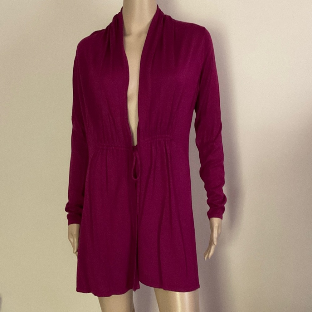 Bradley Bayou Tie Front Long Knit Cardigan Dark Fuchsia